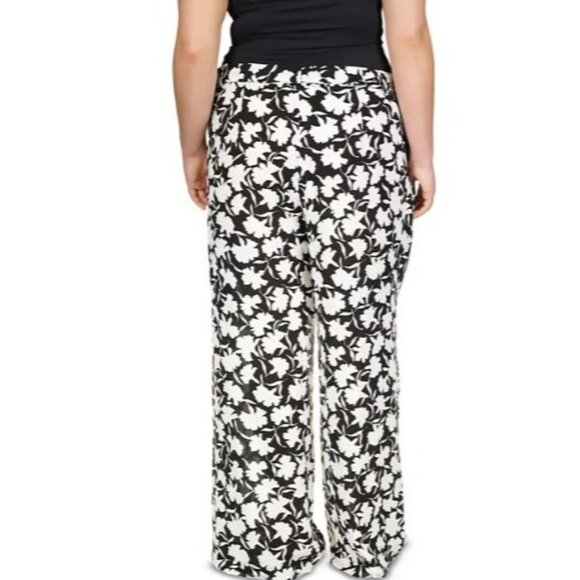 Michael Kors Plus Size Floral Belted Pants 22W Black white Relaxed Fit Flowy NWT - Picture 2 of 13